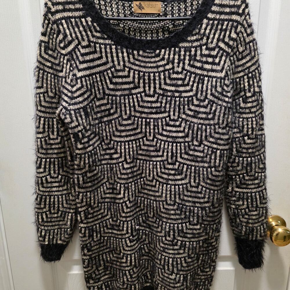Katsumi Eyelash Knit Sweater Dress Geometric Black S